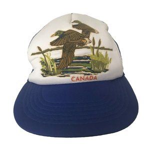 Canada Trucker Snapback Hat Ducks Blue and White Vintage
